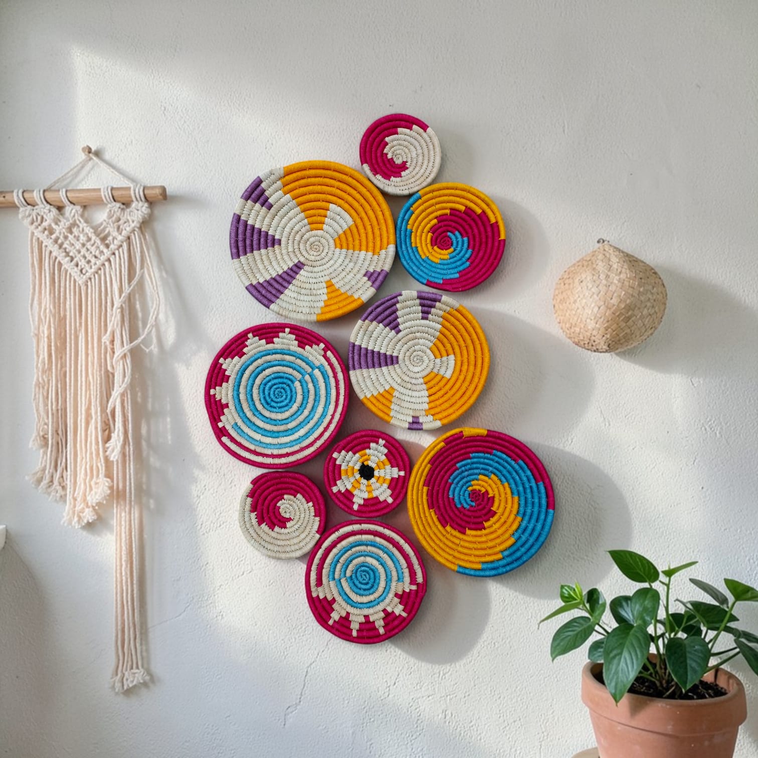 Handwoven Wall Baskets | Sabai Grass Boho Wall Decor | Assorted Sizes & Designs | Eco-Friendly Natural Fiber | Woven Wall Hanging