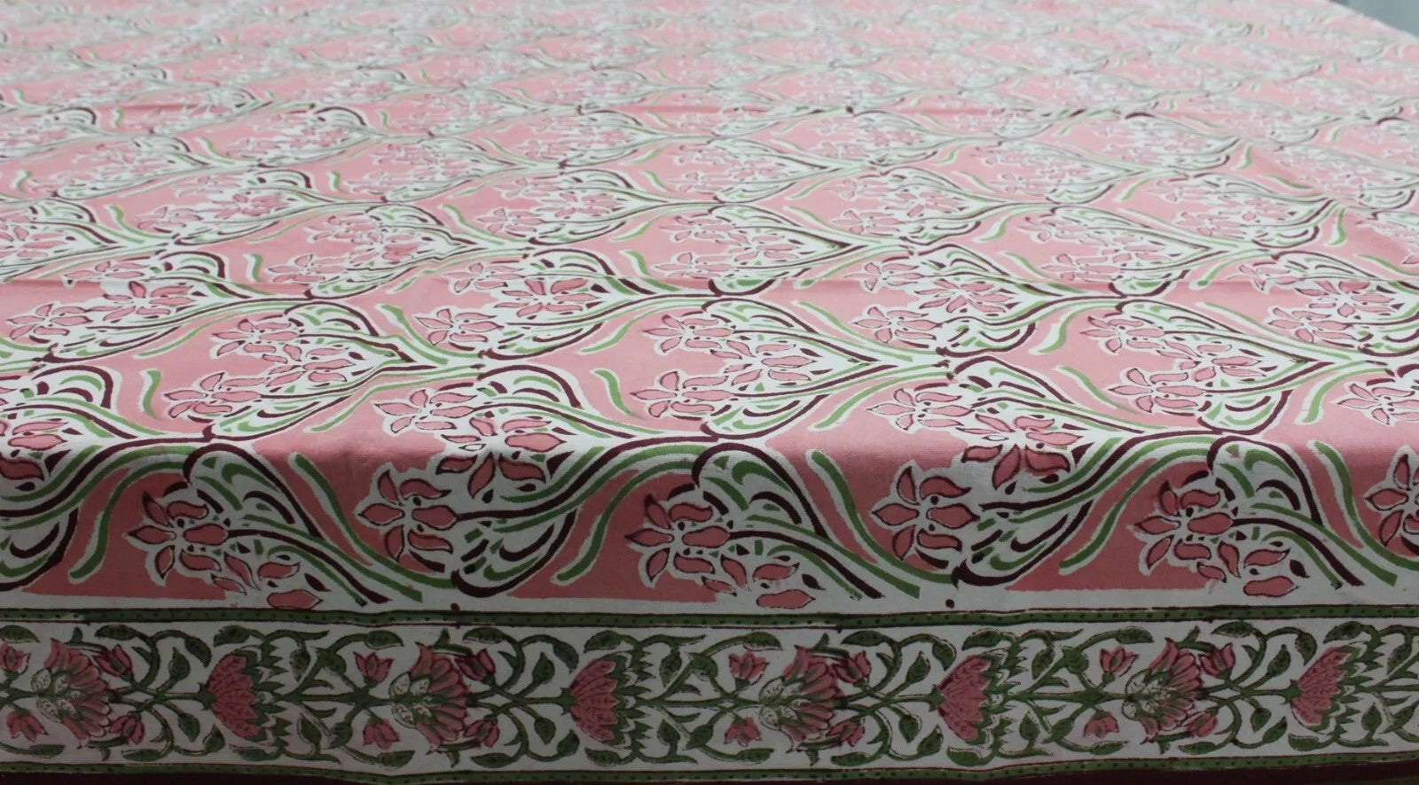 Hand Block Print India Table Cloth, 60x90", Multi-color floral design, 100% cotton fabric, perfect for dining and decoration.