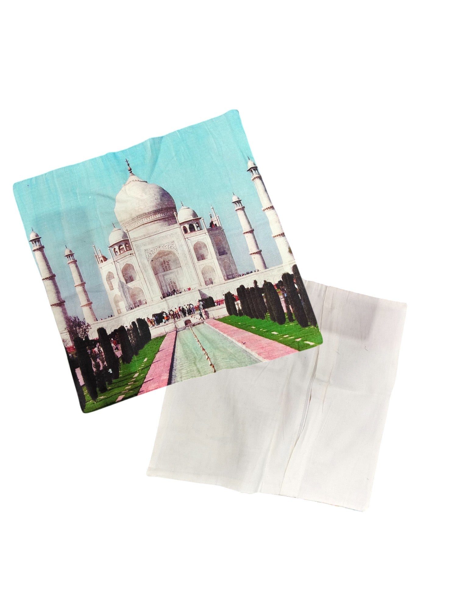 16x16 digital print cushion cover featuring the Majestic Taj Mahal, perfect for sofa and living room décor.