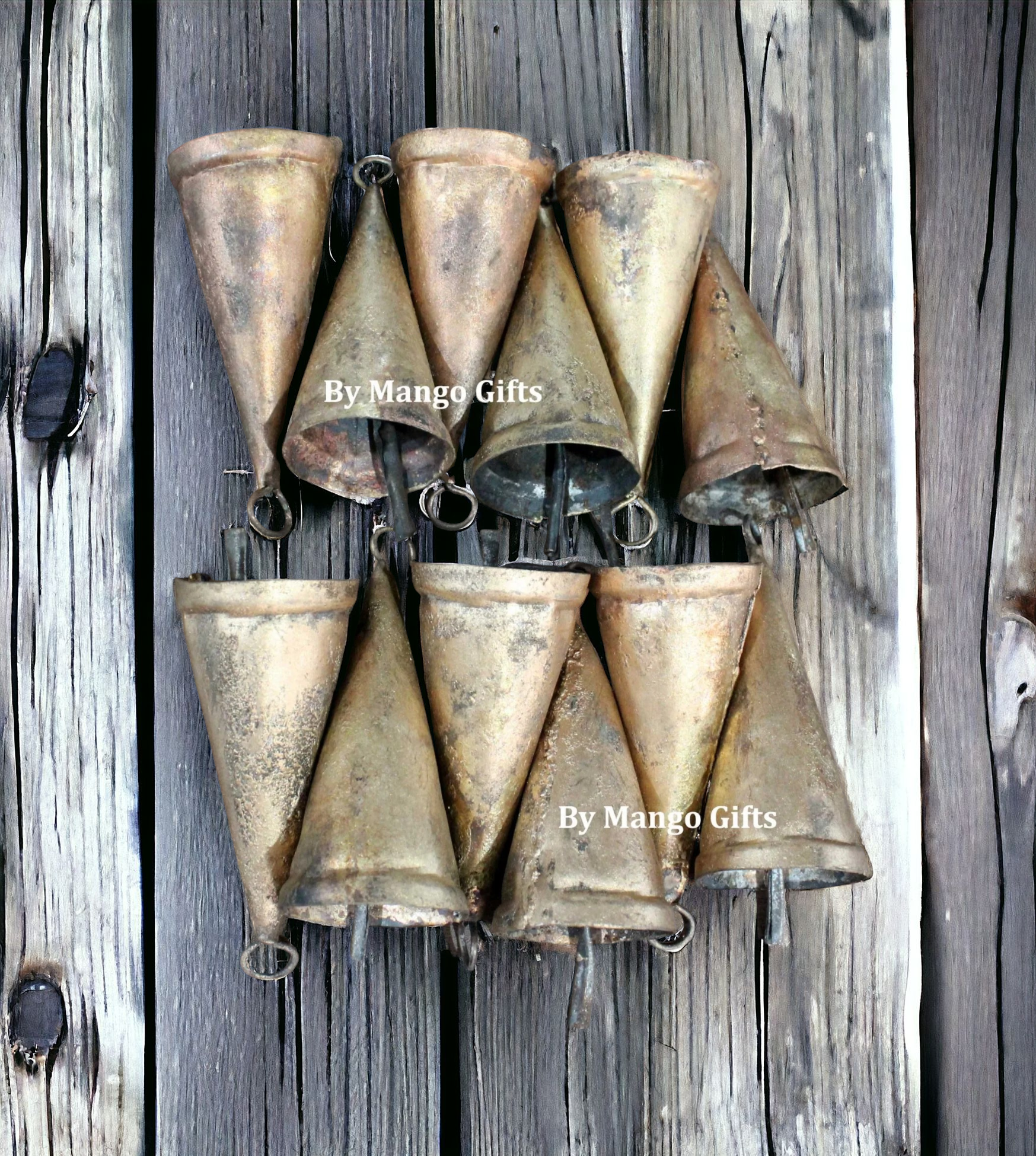 Shabby Chic Rustic Cone Shape Bells - 3.5" Height