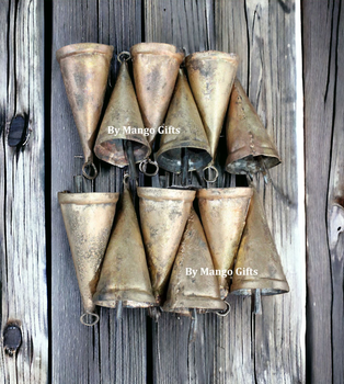 Shabby Chic Recycled Iron Rustic Cone Shape Bells 3.5