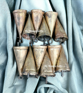 Shabby Chic Recycled Iron Rustic Cone Shape Bells 3.5" Inches Height