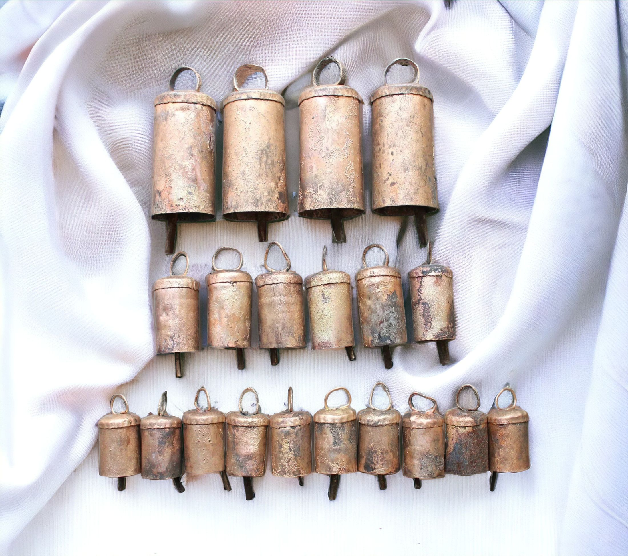 Handmade Rustic Iron Tin Mug Bells Set of 24