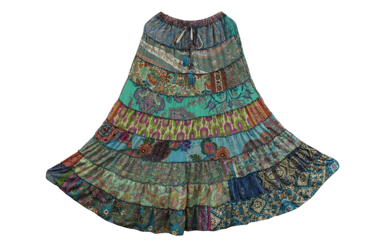 Recycled Silk Sari Bohemian Skirt for Women