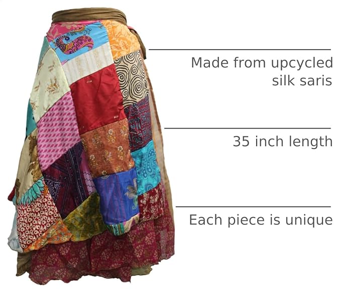 Vintage Silk Sari Recycled Patchwork Magic Wrap Around Skirt Reversible Dress