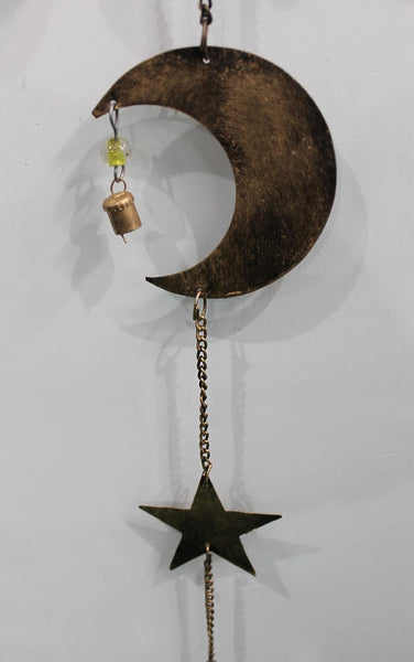 Sun Moon Star Hanging Chime Recycled Iron Wind Chime Sun Hanger Antique Look Set of 5 Pcs