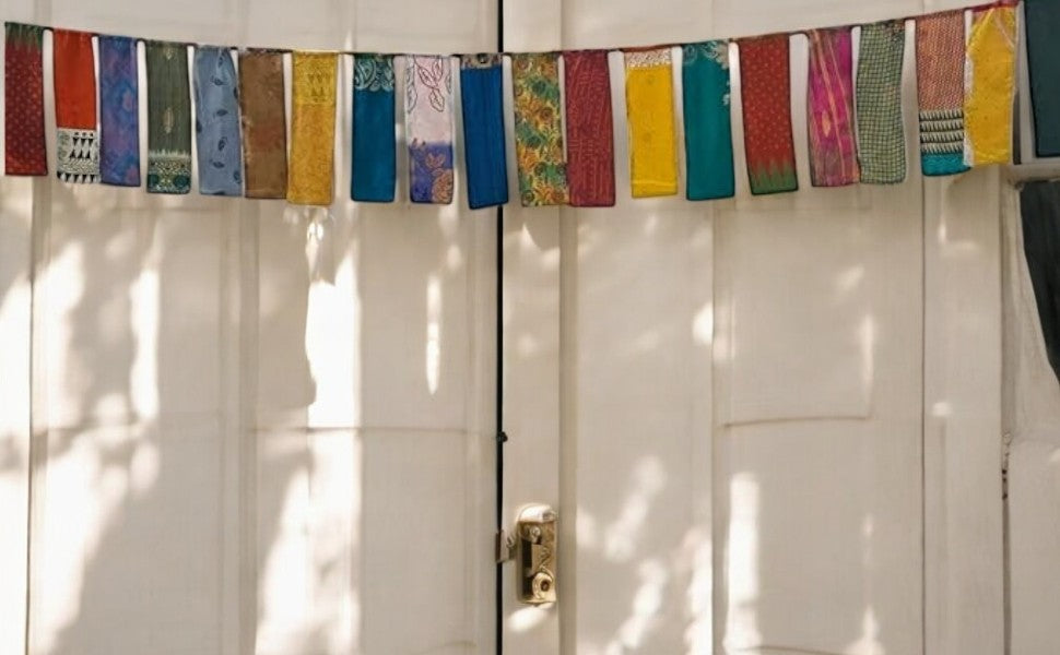 Handmade Multicolor Indian Vintage Sari Bunting | 300 cm Long Vibrant Large-Size Decorative Garland | Perfect Festive Party Decor for Weddings, Celebrations & Events