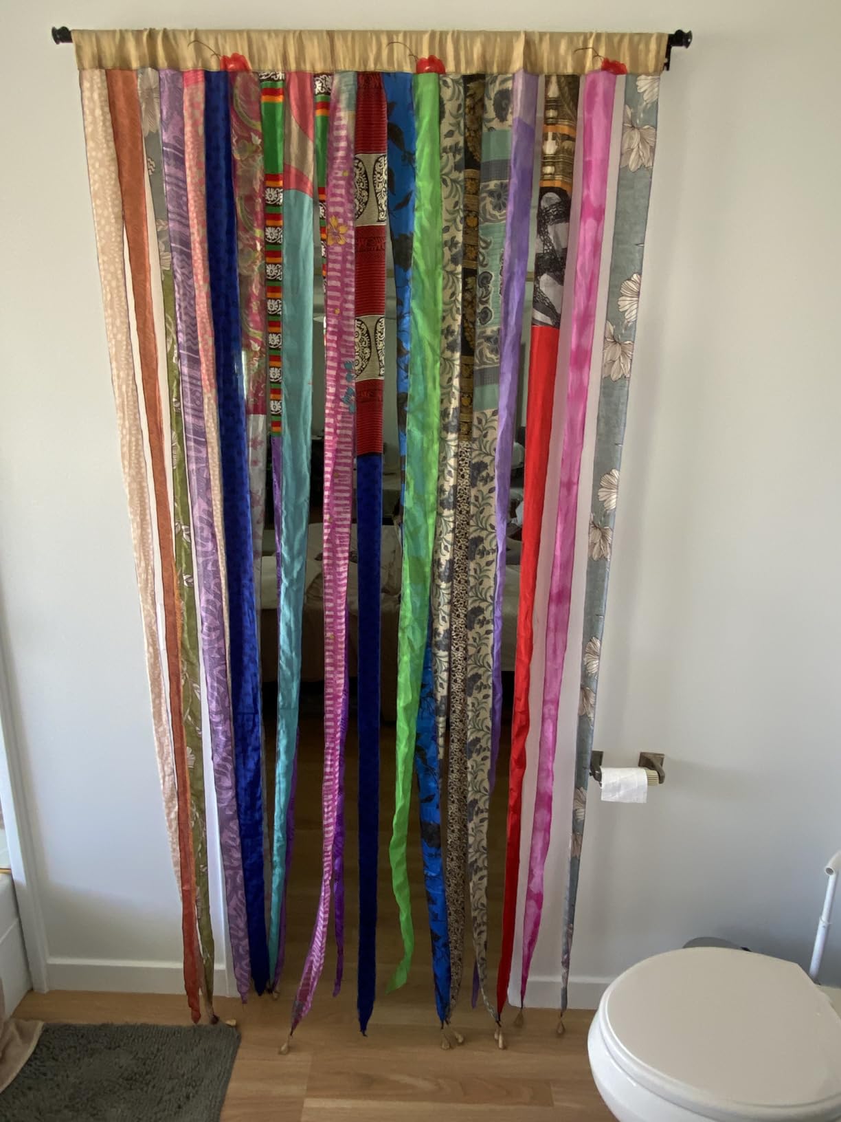 Old Silk Sari Multicolor Ribbon Doorway Curtain Hippie Bohemian Room Divider Light-Filtering Boho Curtains Rod Pocket Window Drape for Livingroom Bedroom 85 x 45 Inch