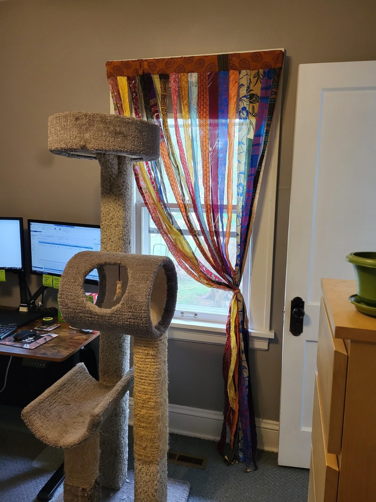 Old Silk Sari Multicolor Ribbon Doorway Curtain Hippie Bohemian Room Divider Light-Filtering Boho Curtains Rod Pocket Window Drape for Livingroom Bedroom 85 x 45 Inch