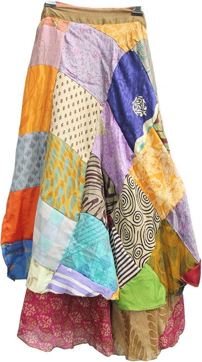 Vintage Silk Sari Recycled Patchwork Magic Wrap Around Skirt Reversible Dress