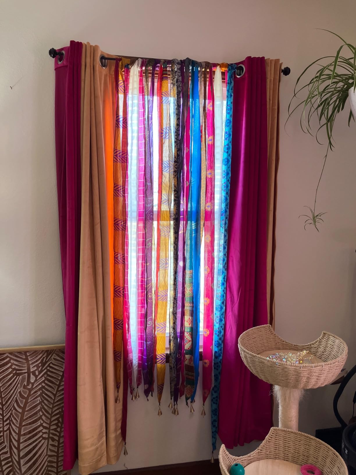 Old Silk Sari Multicolor Ribbon Doorway Curtain Hippie Bohemian Room Divider Light-Filtering Boho Curtains Rod Pocket Window Drape for Livingroom Bedroom 85 x 45 Inch
