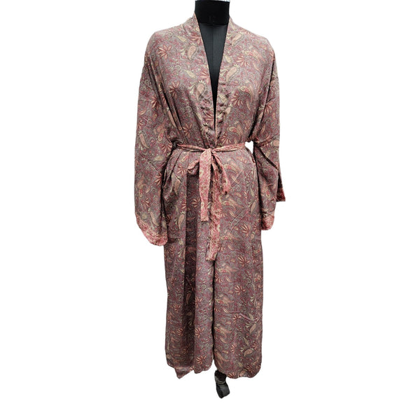 Vintage Silk Sari Women Fashion Kimono Long Dress Kaftan Cover Up Dress Gown Casual Wear