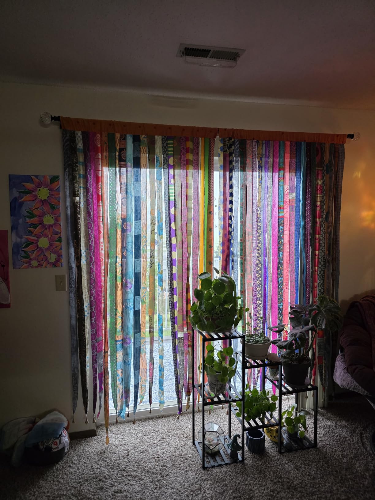 Old Silk Sari Multicolor Ribbon Doorway Curtain Hippie Bohemian Room Divider Light-Filtering Boho Curtains Rod Pocket Window Drape for Livingroom Bedroom 85 x 45 Inch