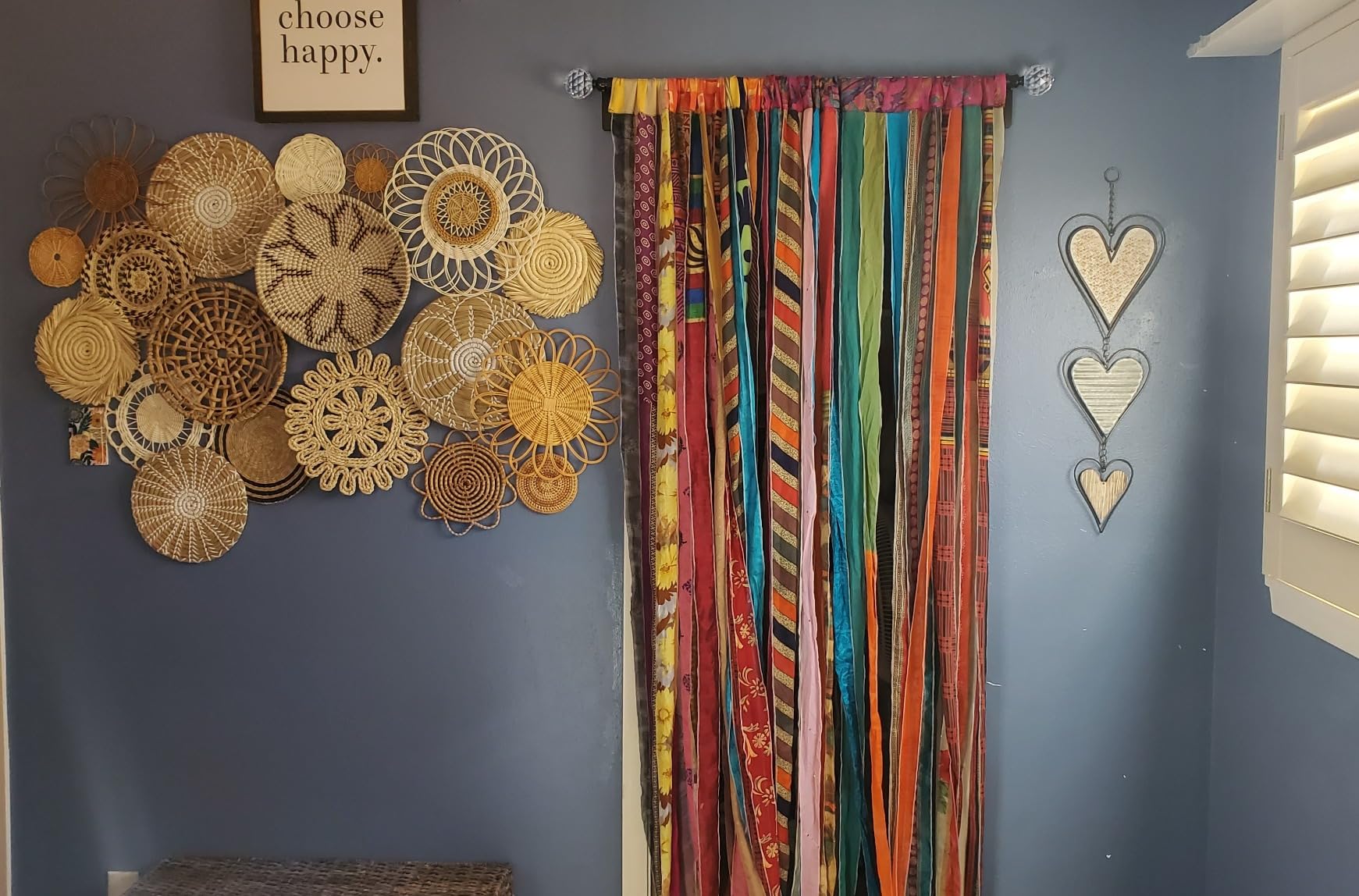 Old Silk Sari Multicolor Ribbon Doorway Curtain Hippie Bohemian Room Divider Light-Filtering Boho Curtains Rod Pocket Window Drape for Livingroom Bedroom 85 x 45 Inch