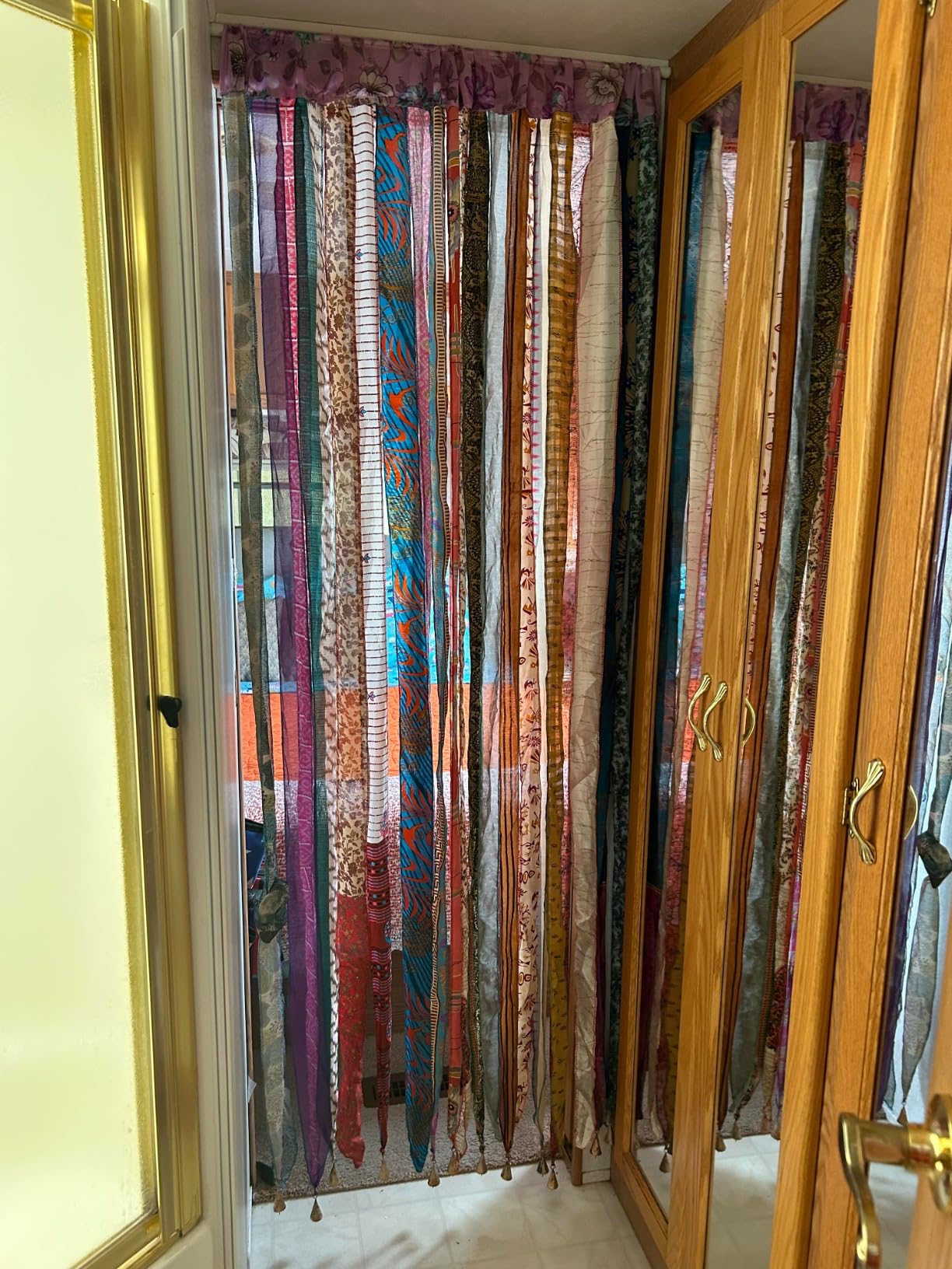 Old Silk Sari Multicolor Ribbon Doorway Curtain Hippie Bohemian Room Divider Light-Filtering Boho Curtains Rod Pocket Window Drape for Livingroom Bedroom 85 x 45 Inch