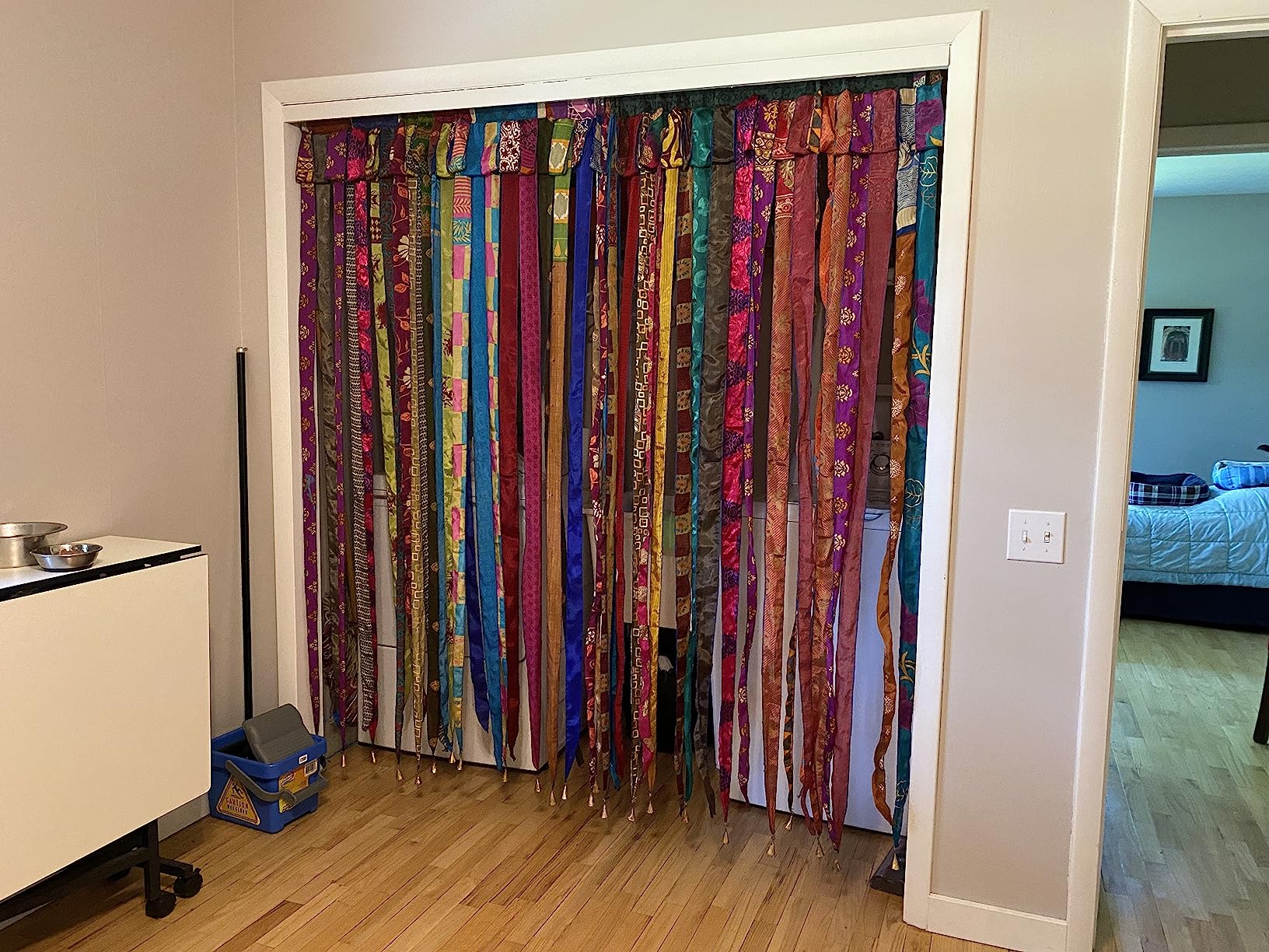 Old Silk Sari Multicolor Ribbon Doorway Curtain Hippie Bohemian Room Divider Light-Filtering Boho Curtains Rod Pocket Window Drape for Livingroom Bedroom 85 x 45 Inch