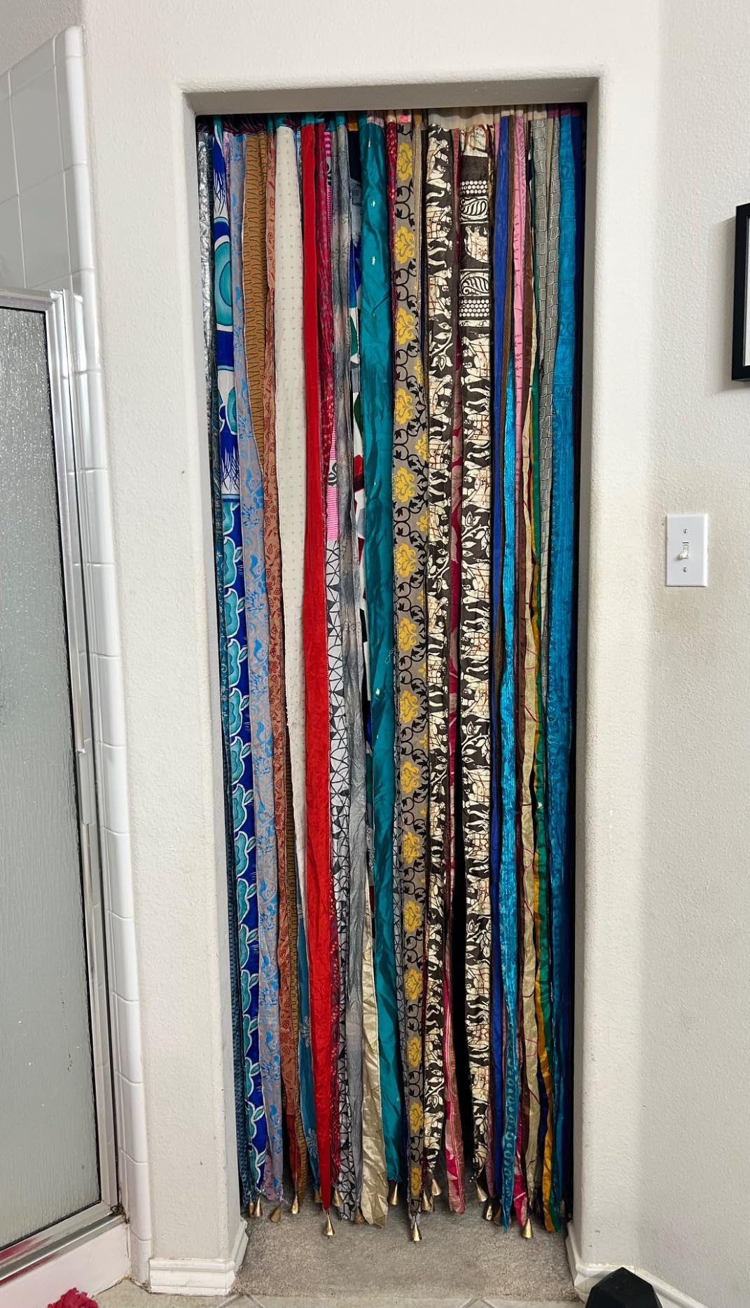 Old Silk Sari Multicolor Ribbon Doorway Curtain Hippie Bohemian Room Divider Light-Filtering Boho Curtains Rod Pocket Window Drape for Livingroom Bedroom 85 x 45 Inch