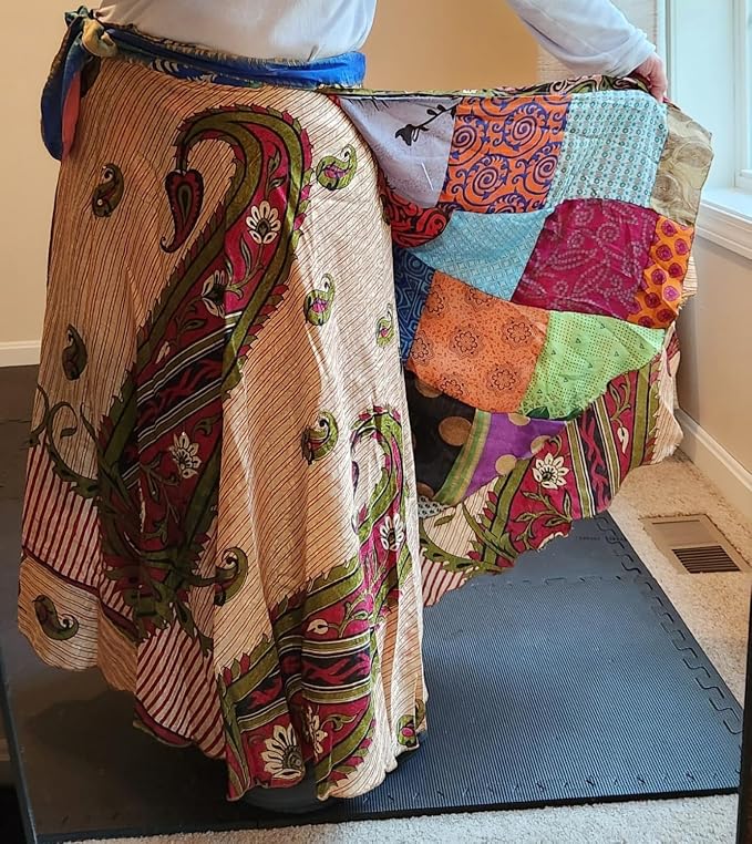 Vintage Silk Sari Recycled Patchwork Magic Wrap Around Skirt Reversible Dress