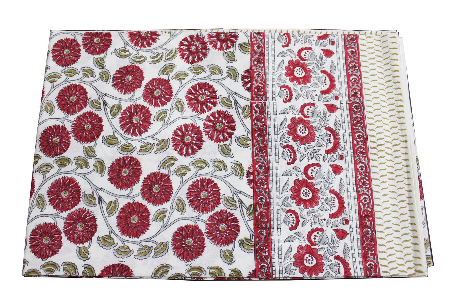Red and white floral hand block print tablecloth design, perfect for dining, parties, and festive occasions.