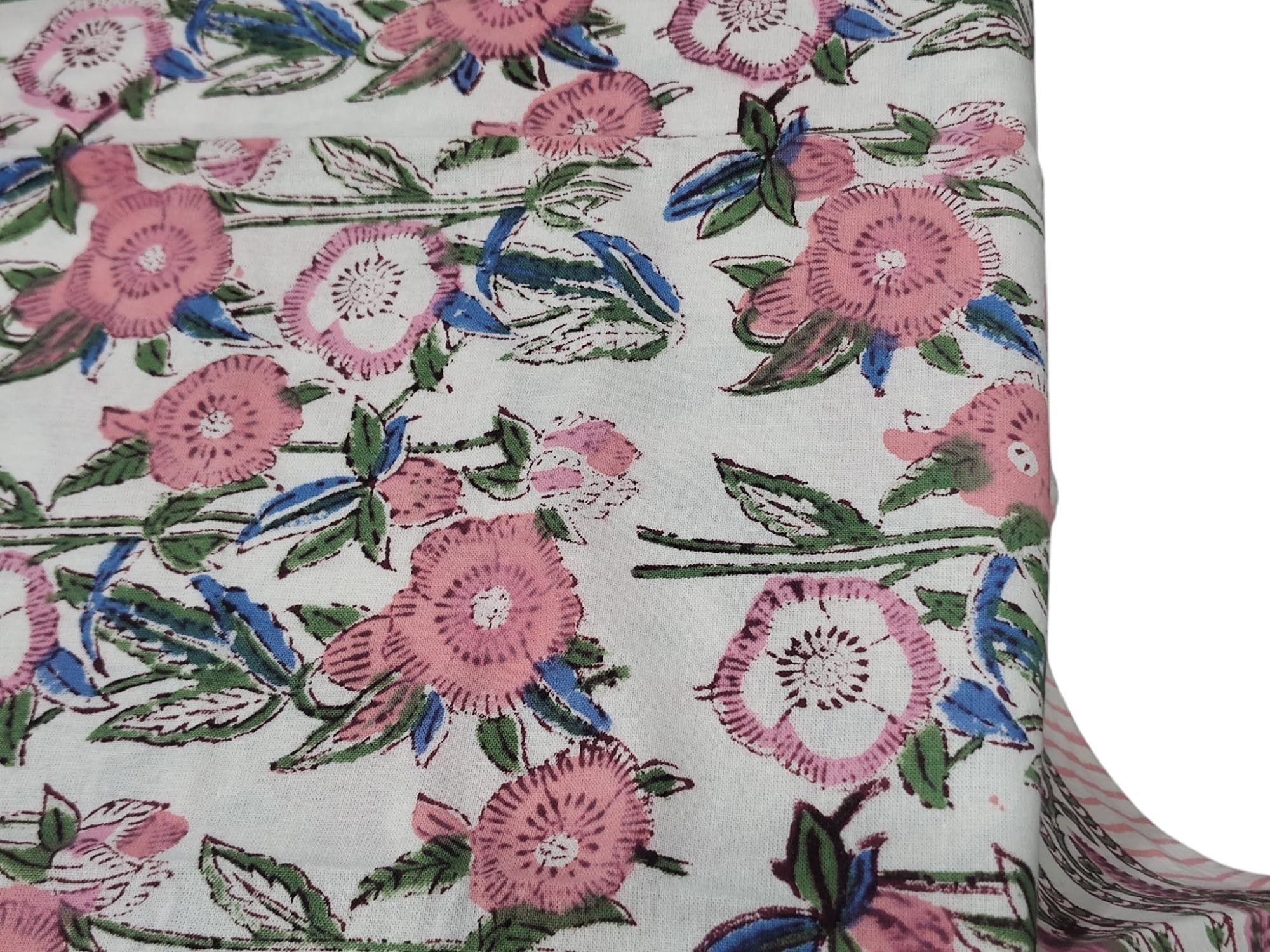 Elegant white and pink floral hand block print tablecloth, perfect for dining and special events.