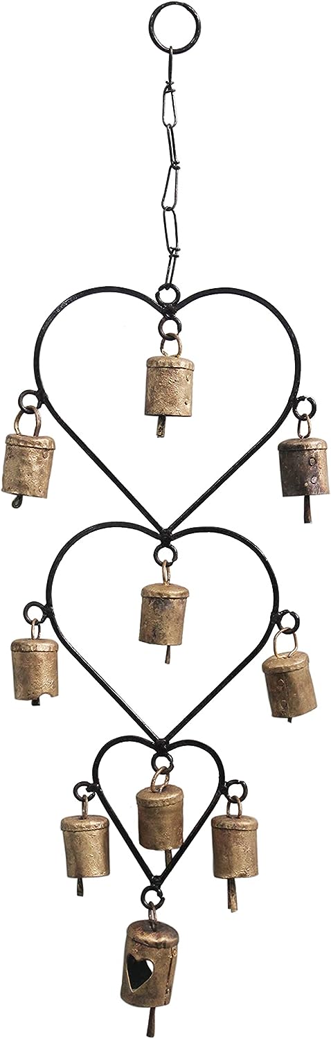 Recycled Iron Heart Love Wind chime Bells Handmade Metal Crafts for Outdoor Patio Decoration Set of 5 Pcs