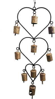 Recycled Iron Heart Love Wind chime Bells Handmade Metal Crafts for Outdoor Patio Decoration Set of 5 Pcs