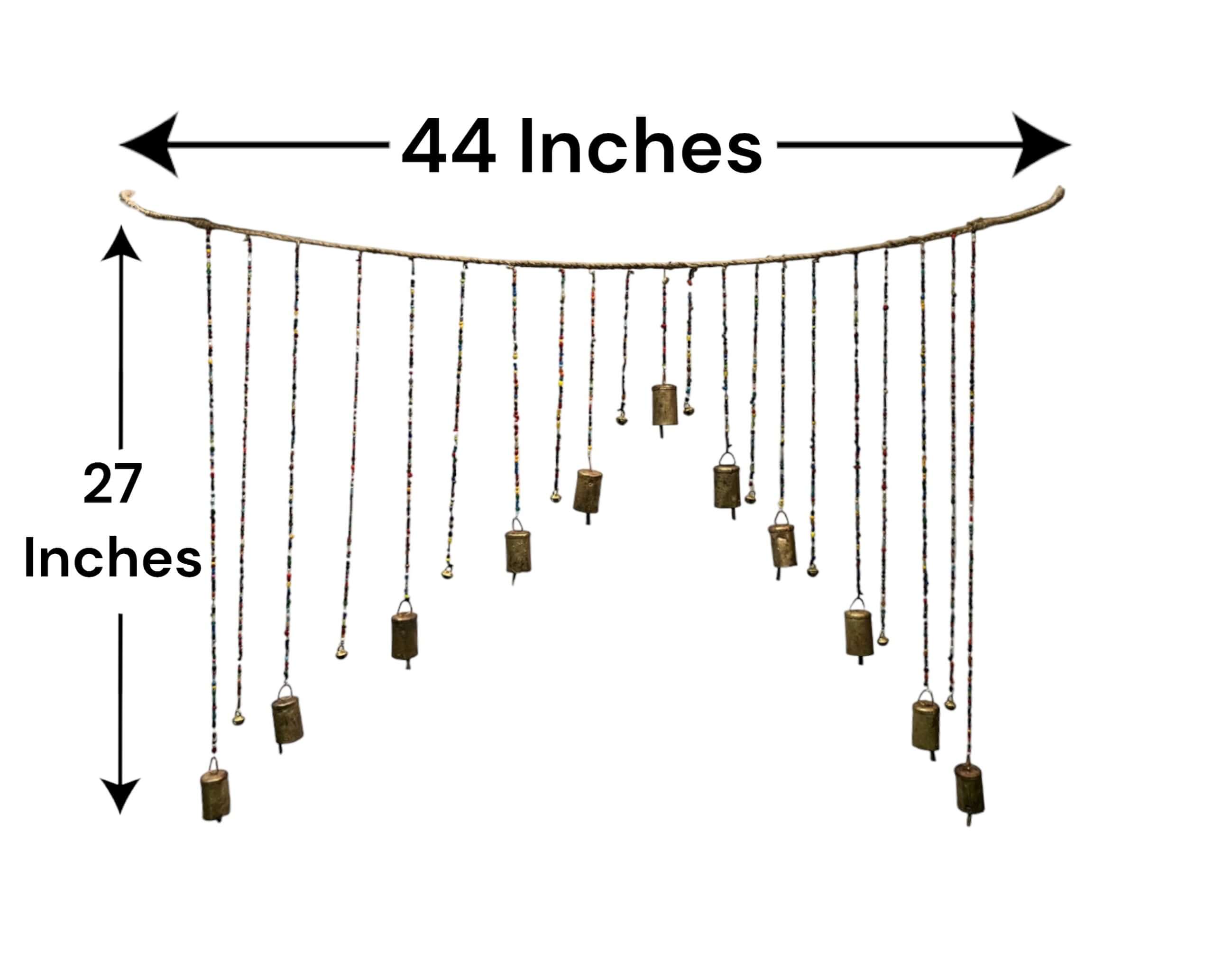 Multicolour beaded door hanging valance with brass bells, 44x27 inches, perfect for bohemian home décor.