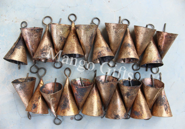 Shabby Chic Recycled Iron Rustic Cone Shape Bells 1.75" Inches Height , Craft bells , Mini Cow Bells , Jingle Bells , Barn Bells Wholesale Lot