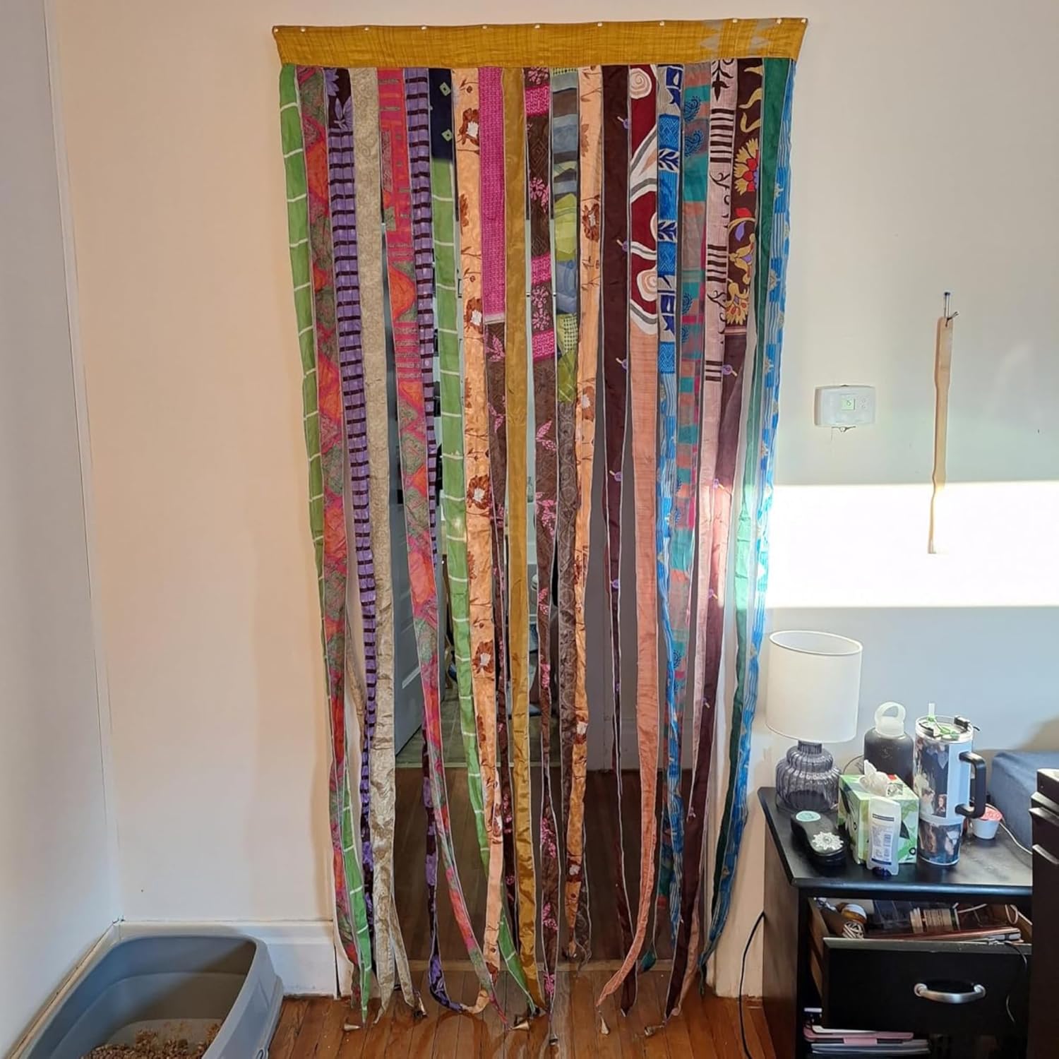 Old Silk Sari Multicolor Ribbon Doorway Curtain Hippie Bohemian Room Divider Light-Filtering Boho Curtains Rod Pocket Window Drape for Livingroom Bedroom 85 x 45 Inch