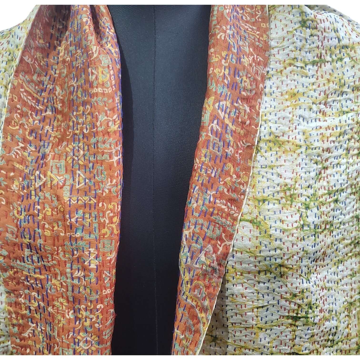 Vintage Kantha Silk Scarves Scarf Reversible 100%Silk Sari Saree Wraps Indian Dupatta Wholesale Supply