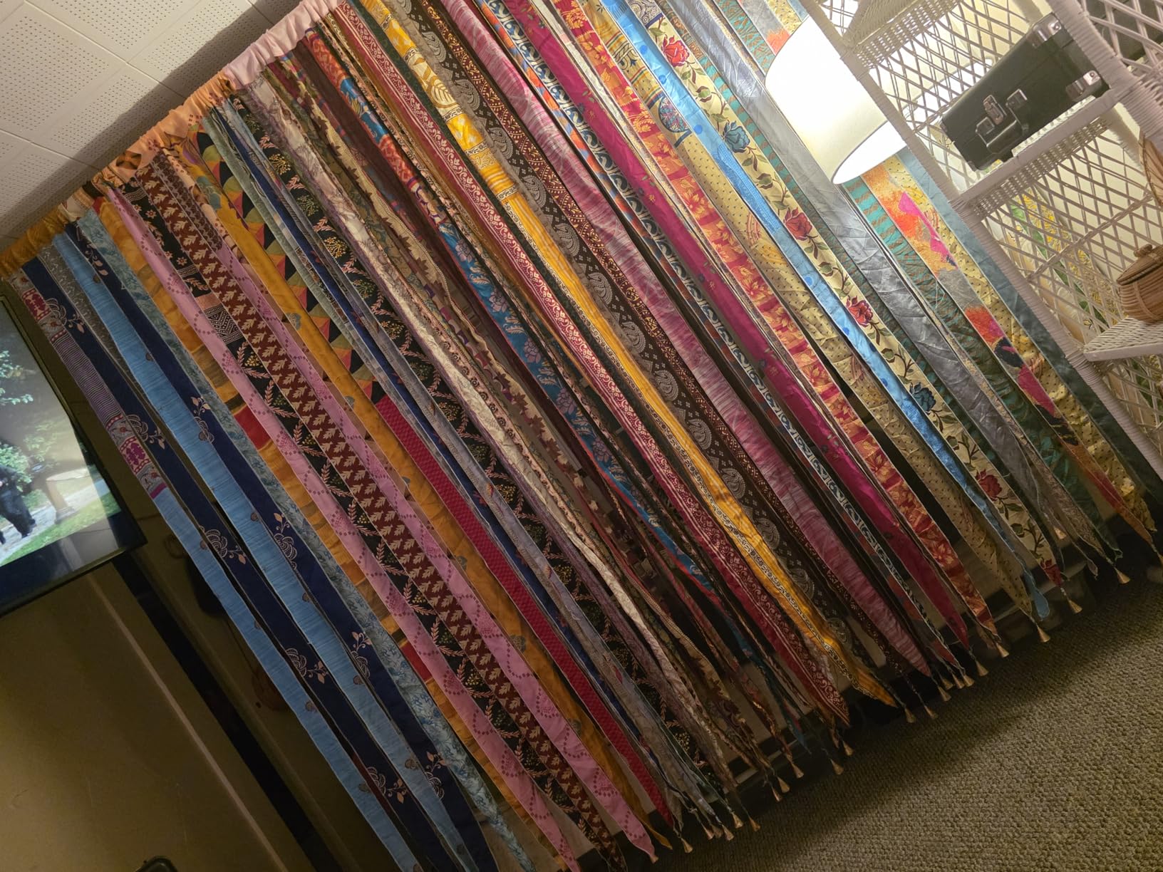 colorful sari fabric sashes hanging panel rod pocket