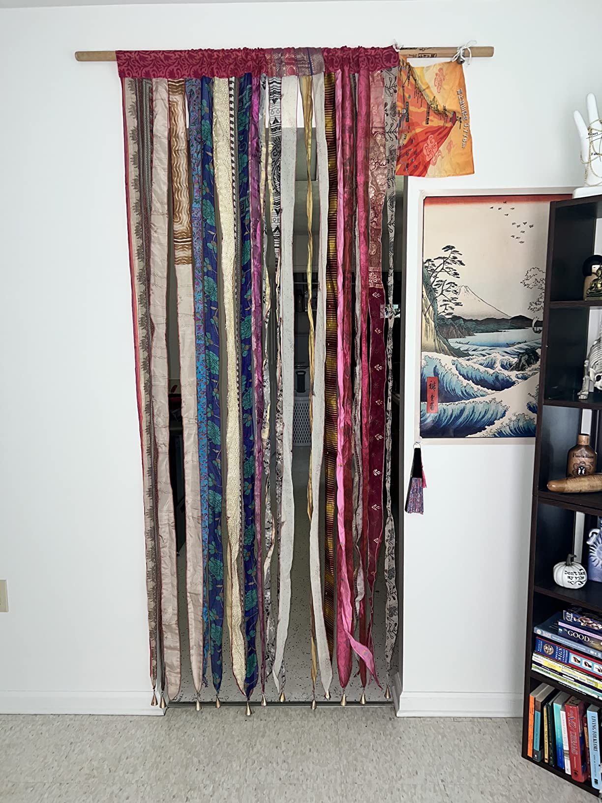 Old Silk Sari Multicolor Ribbon Doorway Curtain Hippie Bohemian Room Divider Light-Filtering Boho Curtains Rod Pocket Window Drape for Livingroom Bedroom 85 x 45 Inch