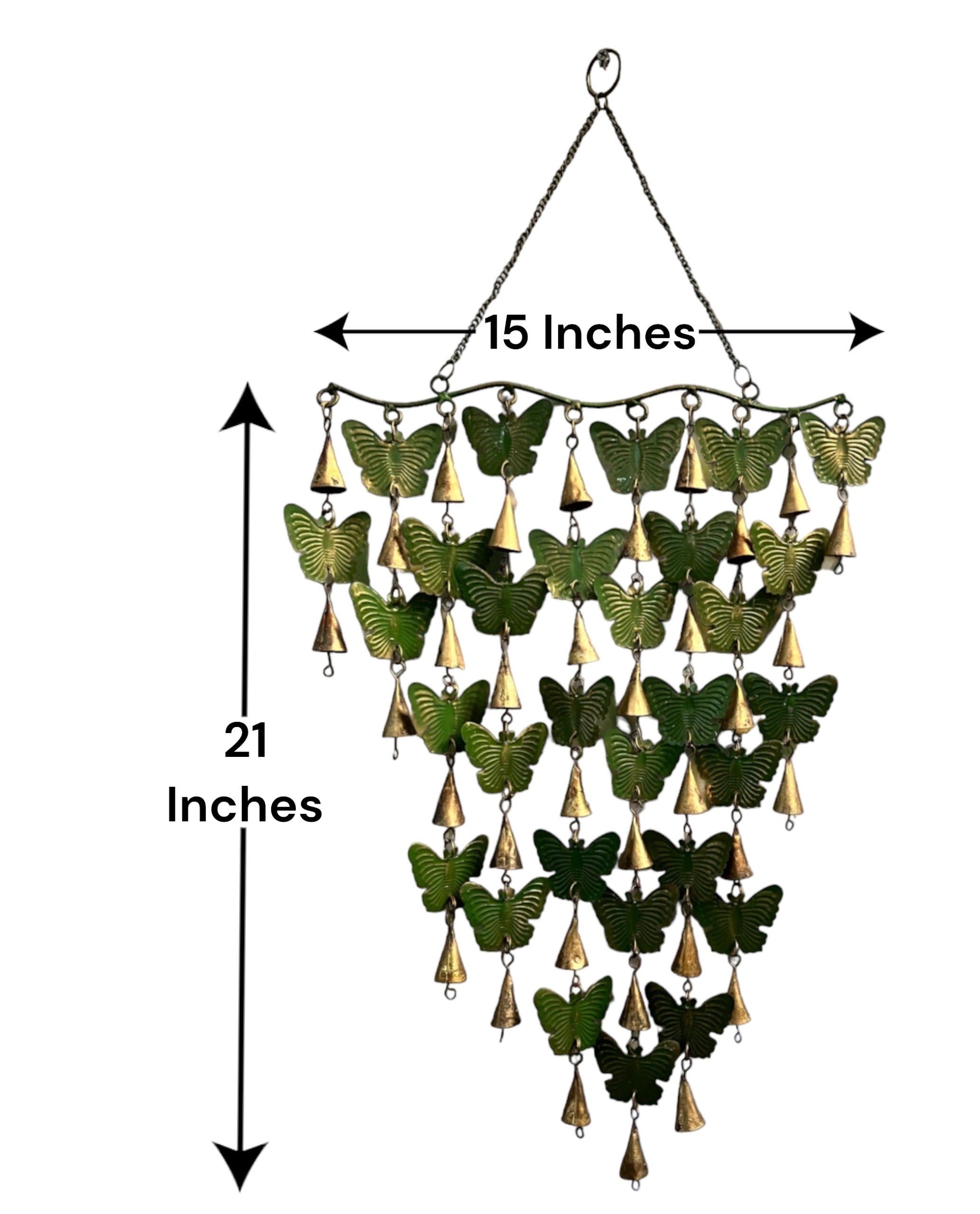 Enhance your space with this green 28 butterflies wind chime, perfect for indoor and outdoor decoration. Tinkling bells create a soothing ambiance.