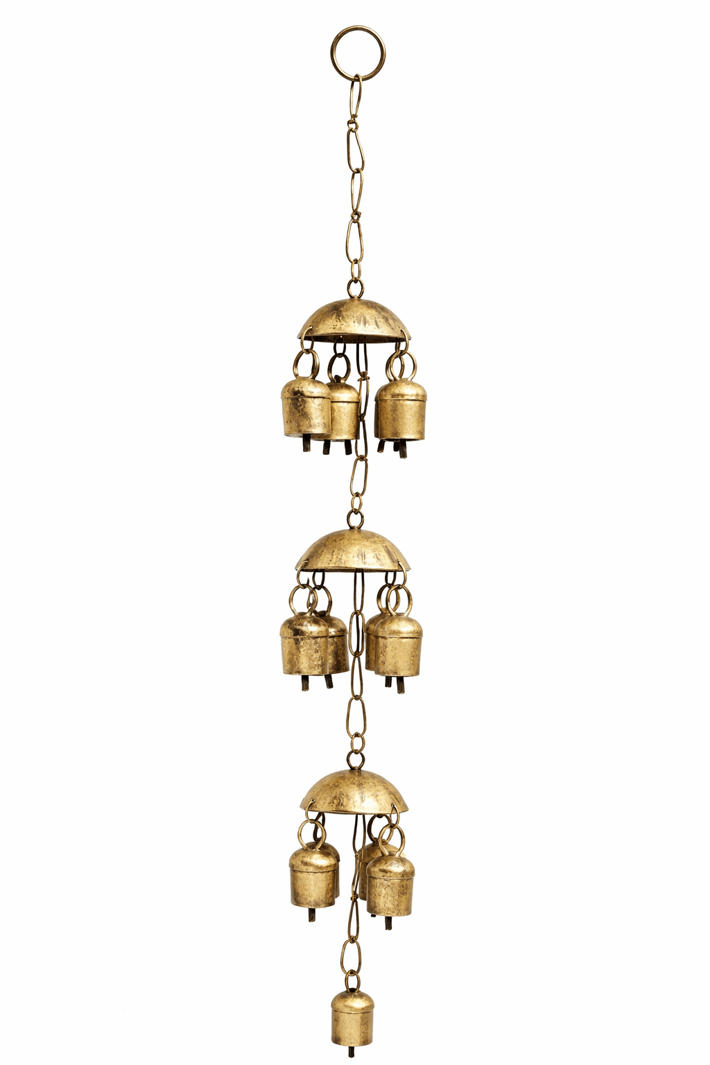 Vintage Metal Wind Chimes with 13 Bells – Rustic Antique Brass Hanging Decor for Outdoor Indoor Use, Garden, Patio, Balcony & Front Door, Handmade Farmhouse Style (30 Inch / 76 cm)