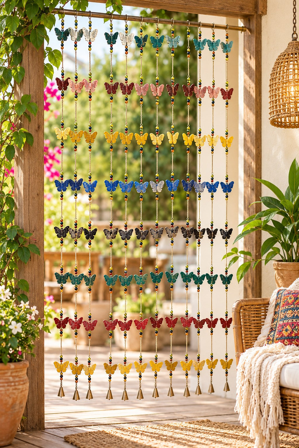Rustic Colorful Dragonfly with Beads and Bell Hanging Decoration, Room Divider, Garland Boho Decor 74" Height (Copy)