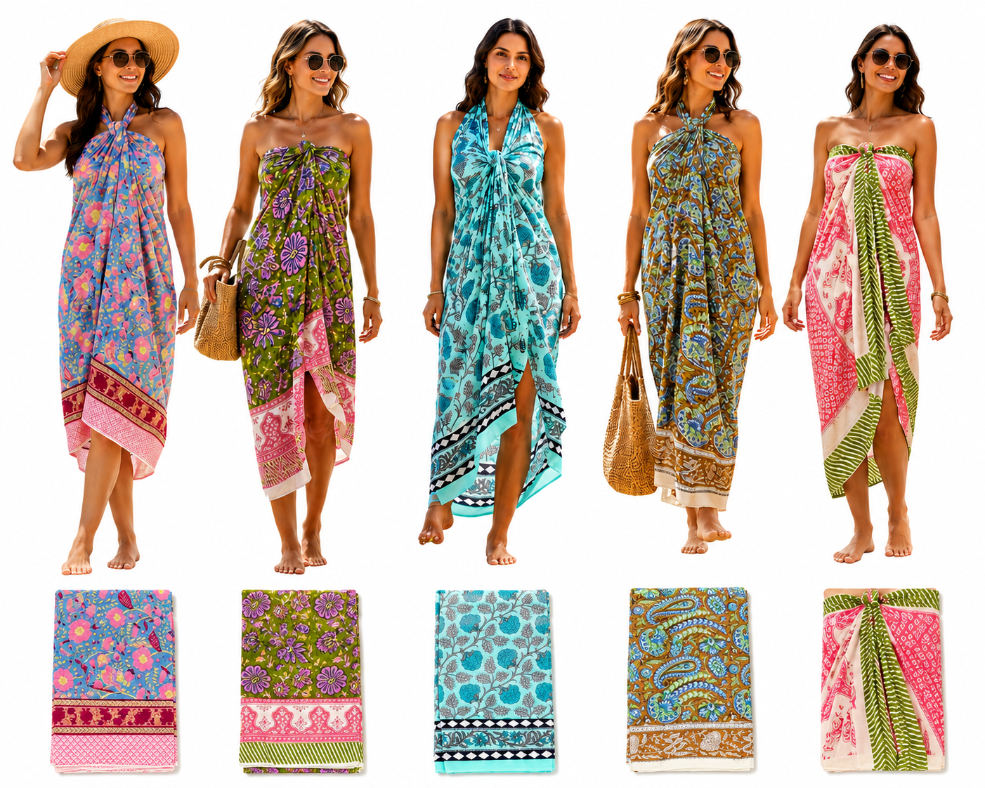 women cotton hand block print sarong wrap dress 