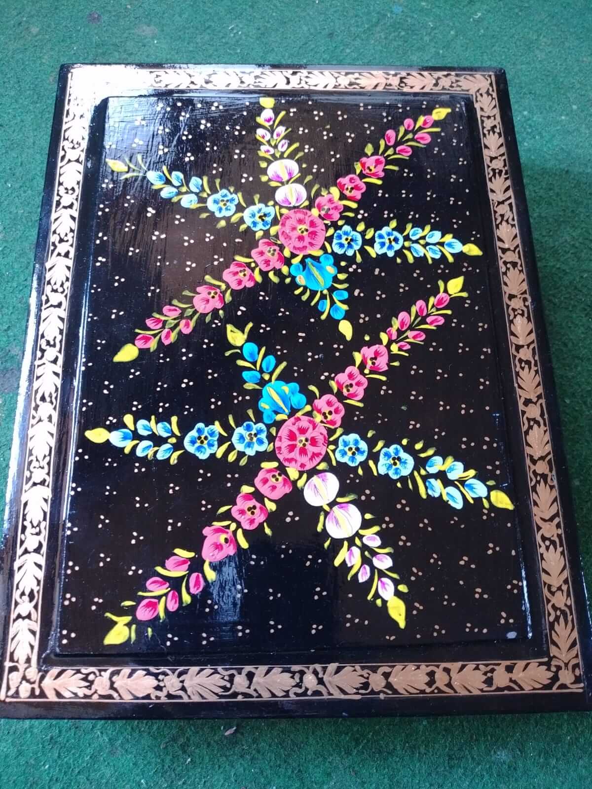 Handmade Kashmiri Paper Mache Box - Floral Motif Gift Decorative Jars