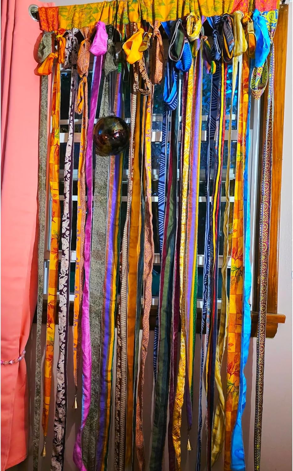 Old Silk Sari Multicolor Ribbon Doorway Curtain Hippie Bohemian Room Divider Light-Filtering Boho Curtains Rod Pocket Window Drape for Livingroom Bedroom 85 x 45 Inch