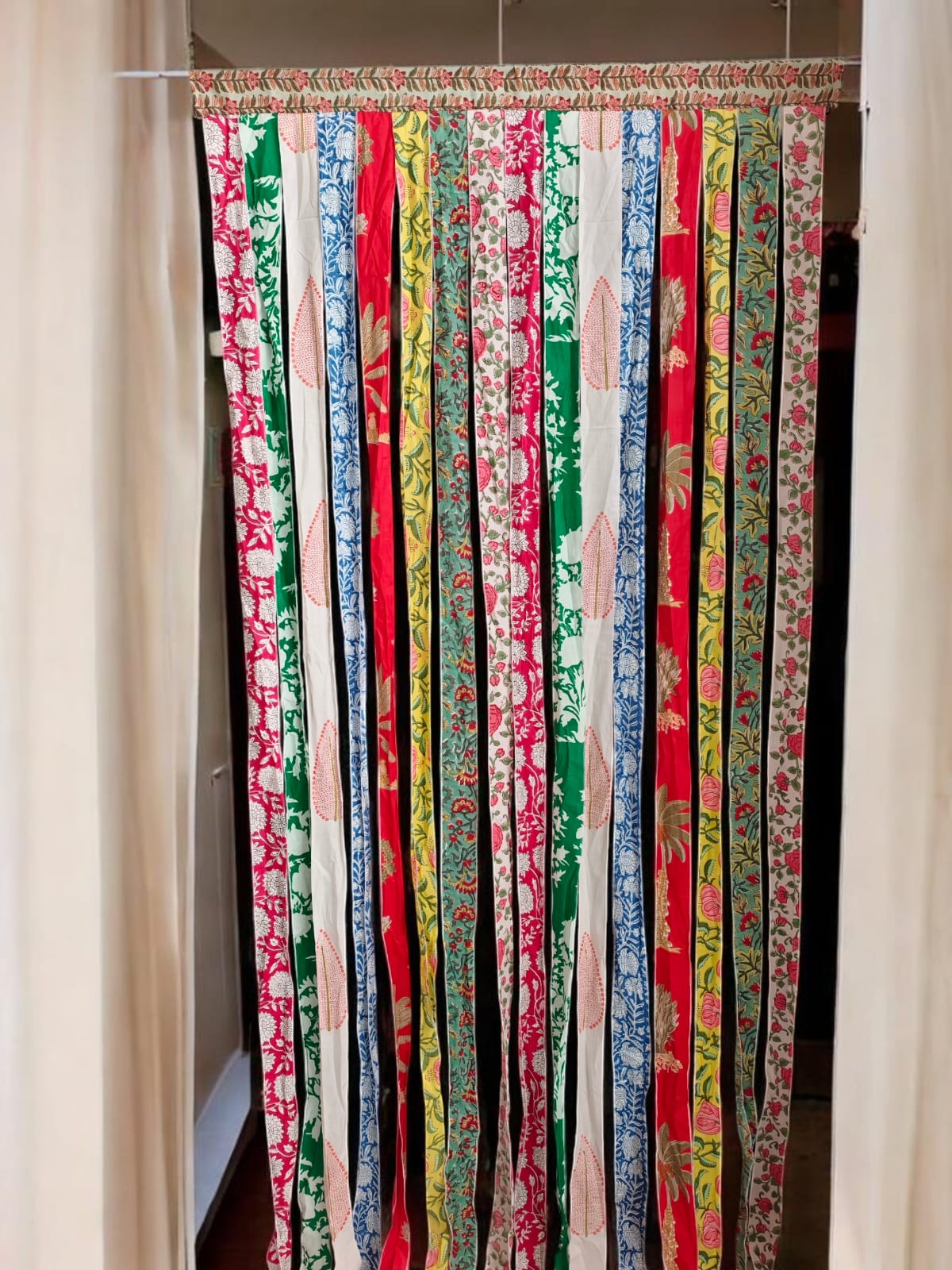 Mango Gifts Cotton Floral Bohemian Hippie Doorway Curtain 79 X 39 inch, Multicolour Boho Home Decor, Rod Pocket Curtains for for Living Room, Door, Window or Wall Hanging Decor