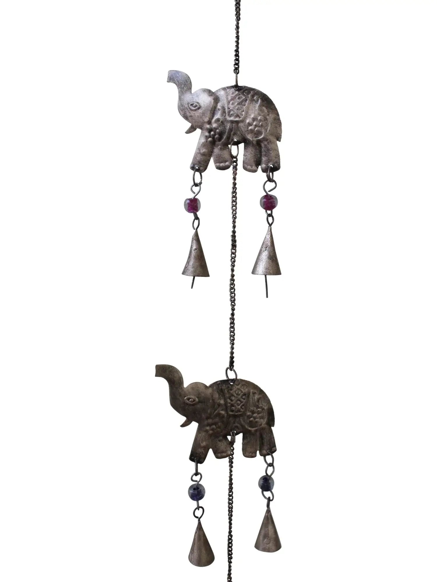 Handmade elephant wind chime set with 5 pieces, bronze color, 52 inches long, perfect for outdoor patio decor.