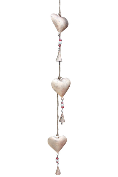 Heart Decor, Boho Hanging Galvanized Metal Heart Wall Décor for Rustic Farmhouse and Patio Decoration 90 cm Length set of 5 Pieces