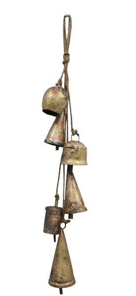 6 Rustic Iron Metal Bells Hanging Chime Mobile String Decoration 45 cm Length Outdoor Indoor Garden Décor Set of 5 Pieces