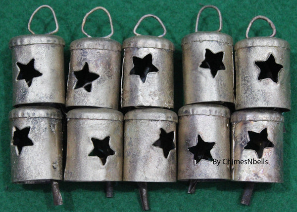 Rustic Iron Metal Tin Vintage Bells 2.5" Height with Star and Heart Cut out Chimes Craft Supplies Set of 100 Pcs