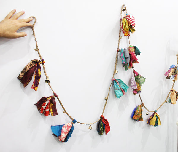 Christmas Garland with Beads and Bells Multicolour Handmade Holiday Decoration 3 Meters Set of 5 Pieces