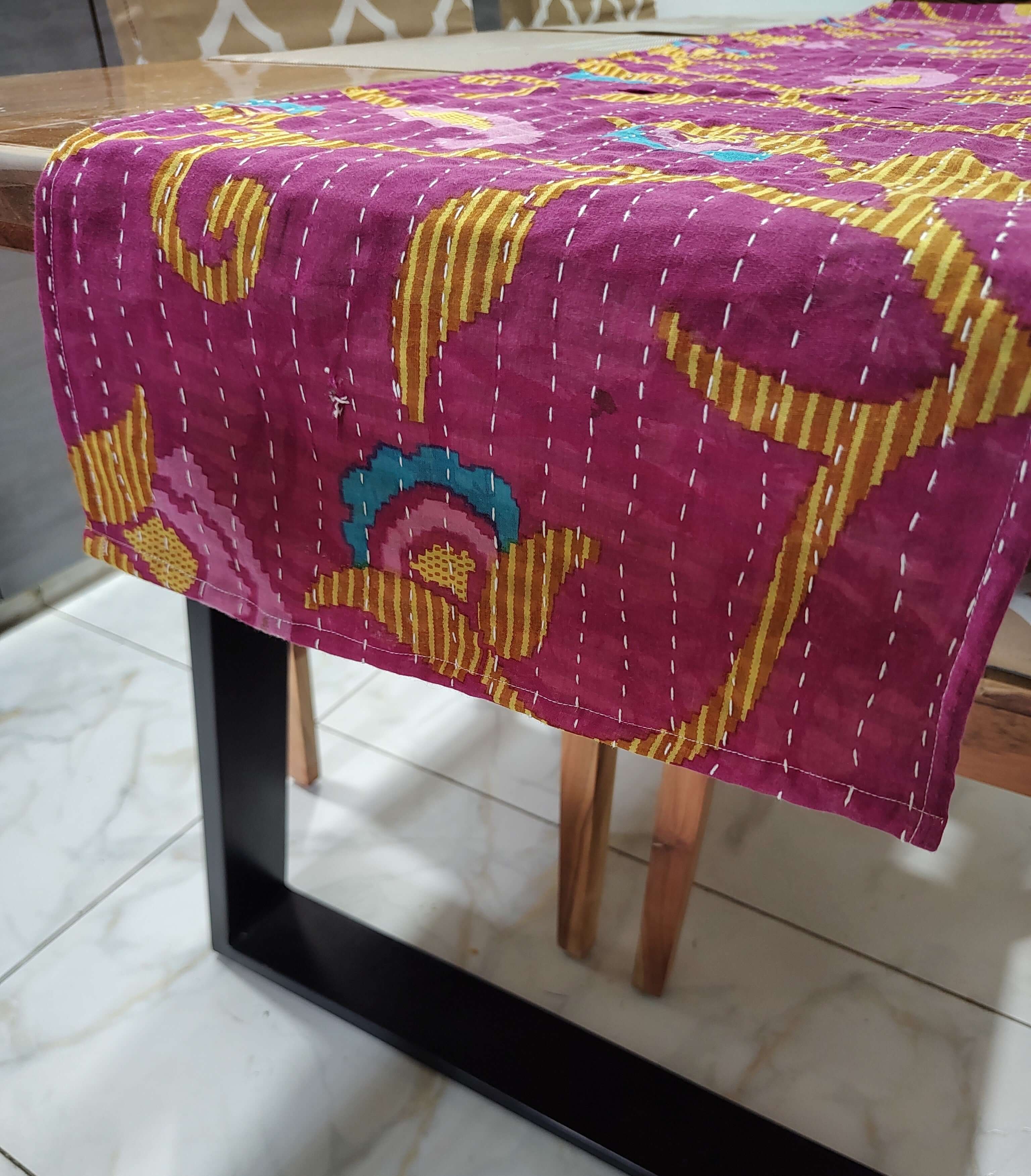 Cotton Floral Tapestry Table Runner with vibrant floral designs.