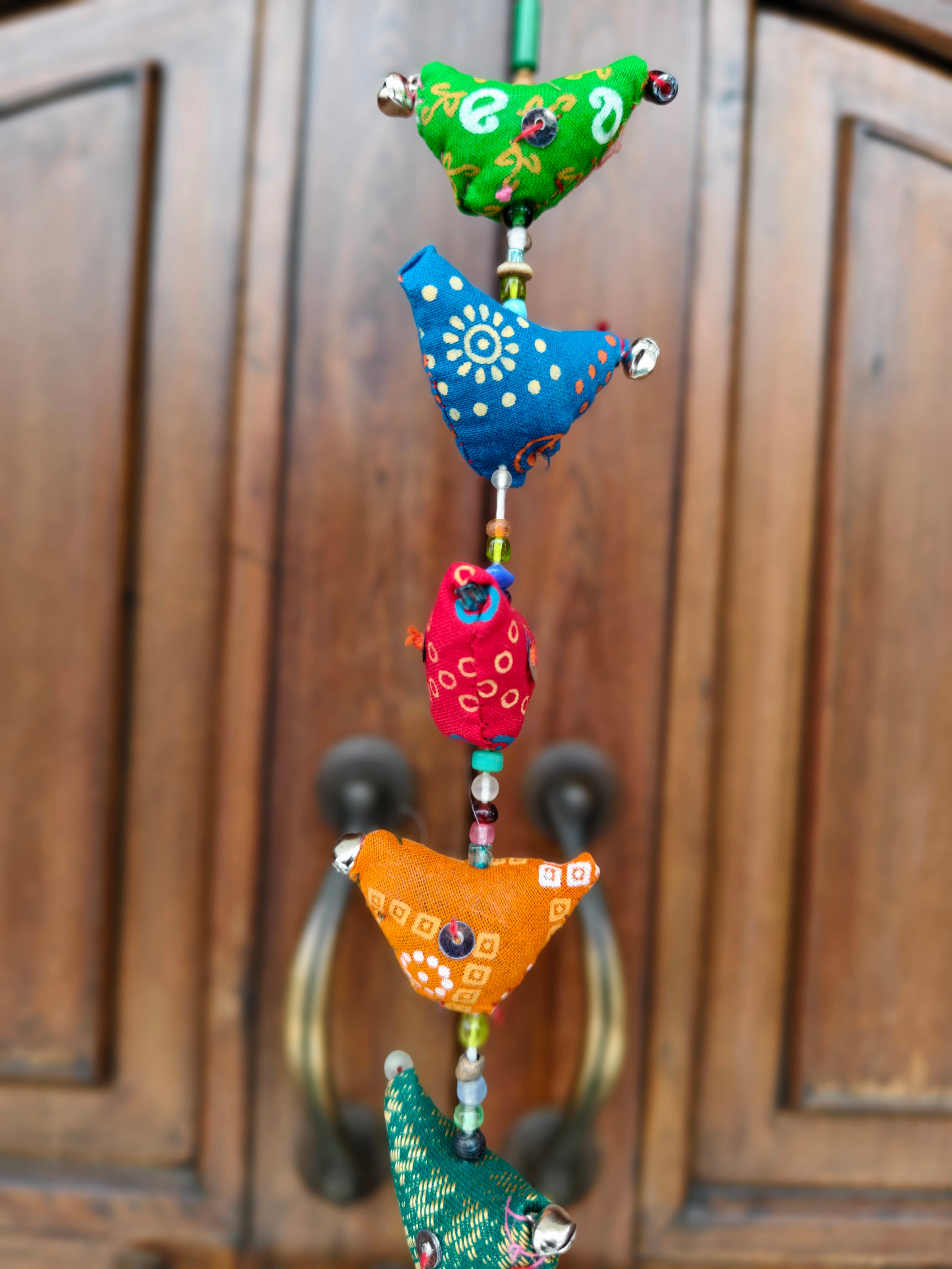 Handmade Cotton Bird Hanging with Bell - 20 Birds Multicolor Door Hanging Wall Decor - Handmade Tota 20 birds Boho Indian Decorative Garland for Home, Office, Events & Gifting birds Garden Ornaments