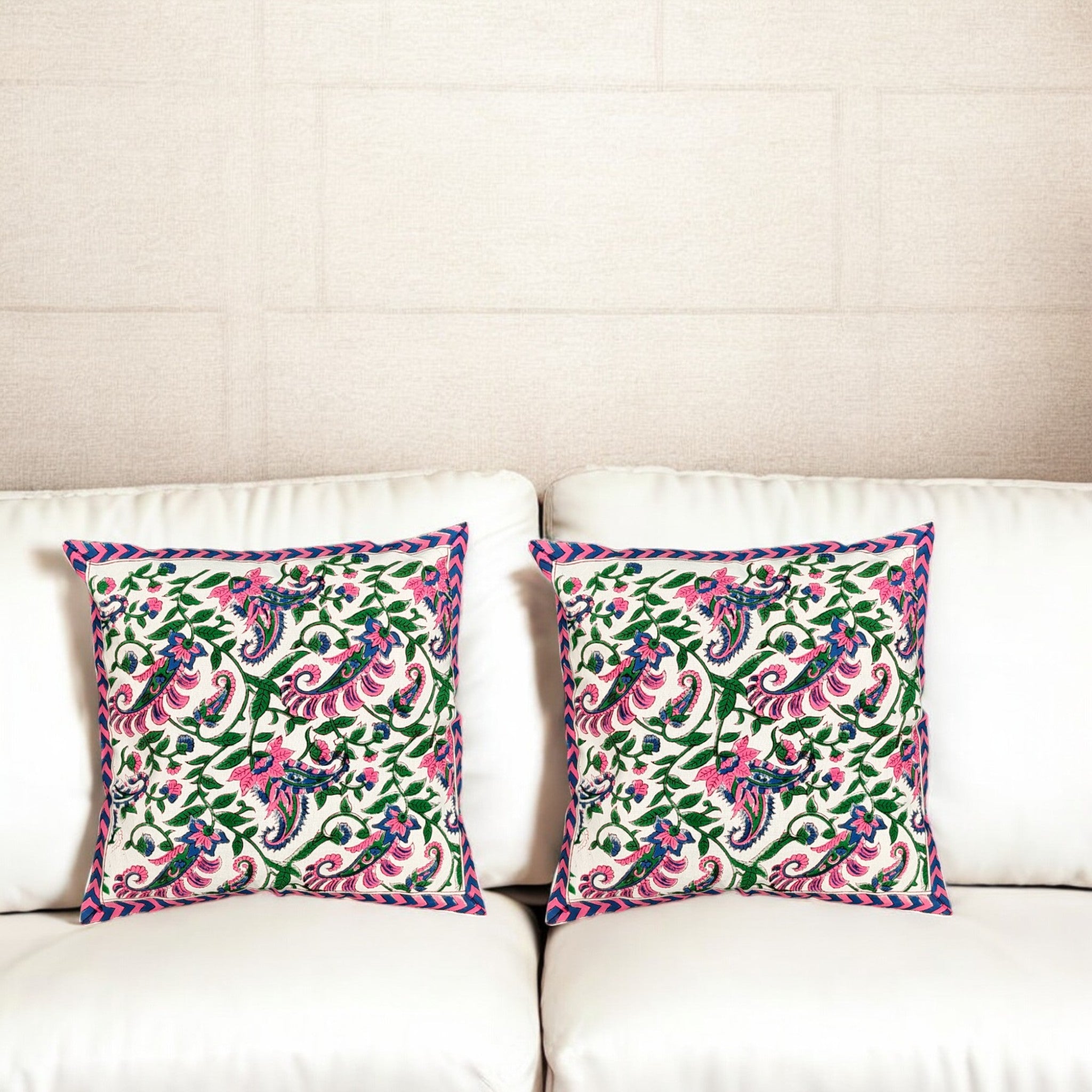 Floral Paisley Digital Printed Cushion Covers, 16x16 Multicolor Decorative Throw Pillow Covers Handmade Sofa & Bed Accent Pillows set of 4.