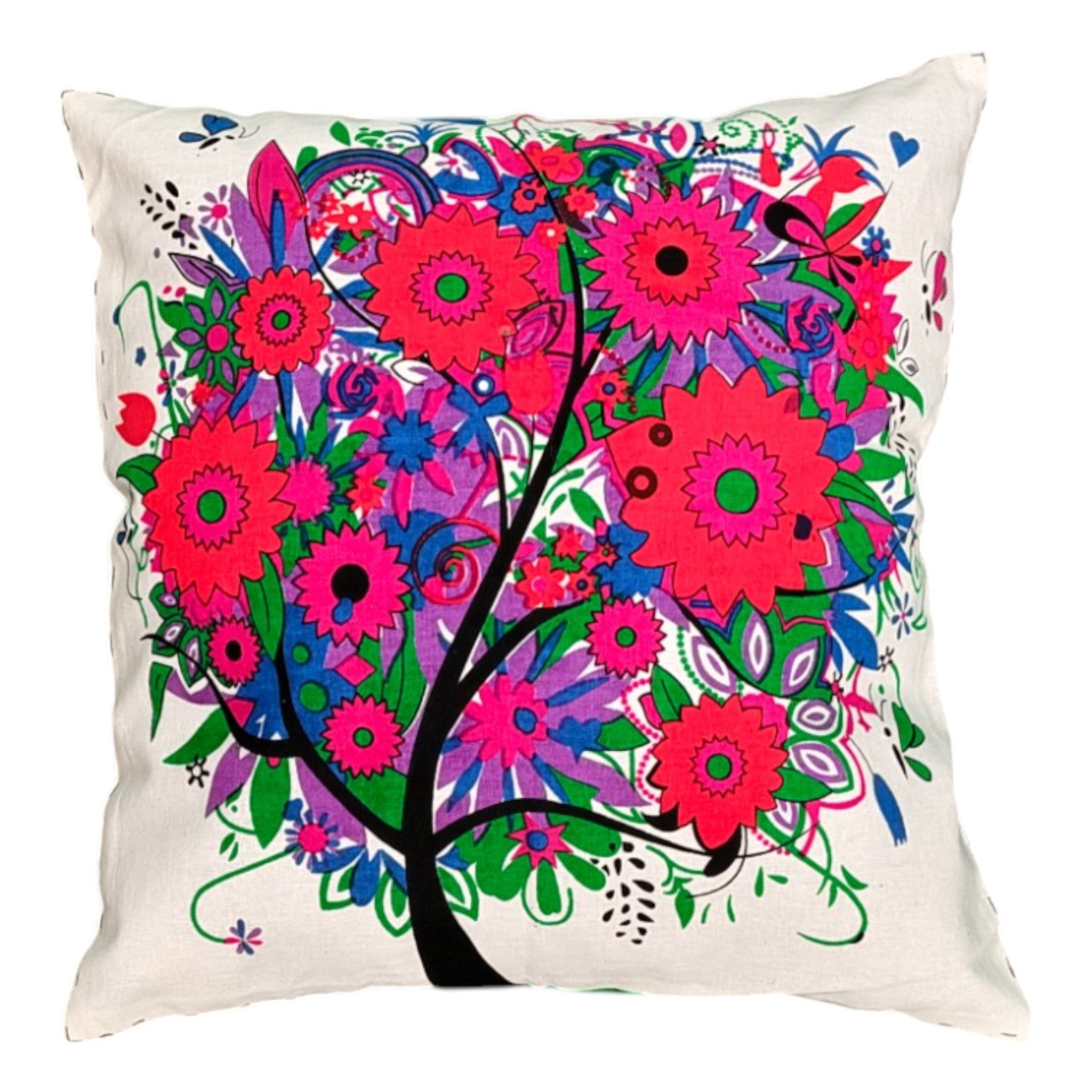 Floral Tree Digital Printed Cushion Covers, 16x16 Multicolor Decorative Throw Pillow Covers Handmade Sofa & Bed Accent Pillows set of 2.