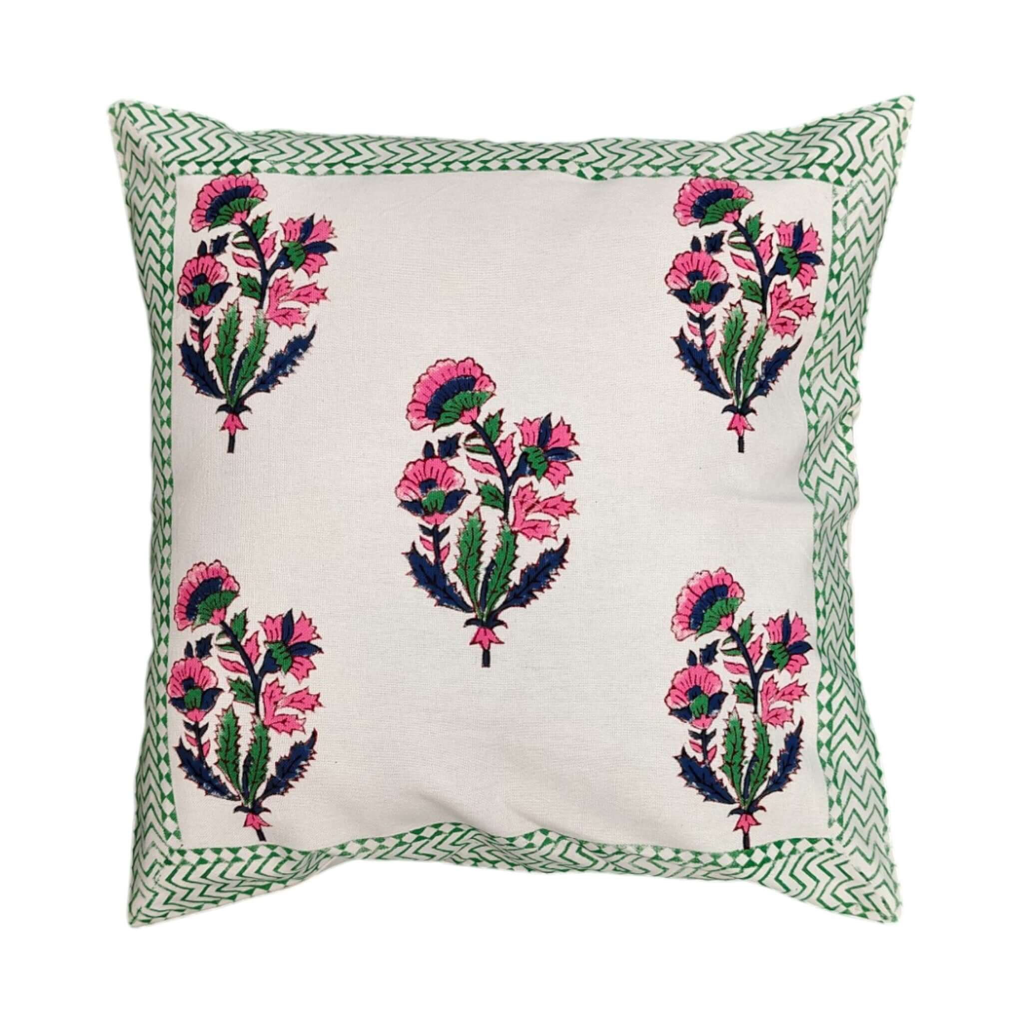 Floral Mughal Digital Printed Cushion Covers, 16x16 Multicolor Decorative Throw Pillow Covers Handmade Sofa & Bed Accent Pillows set of 2.