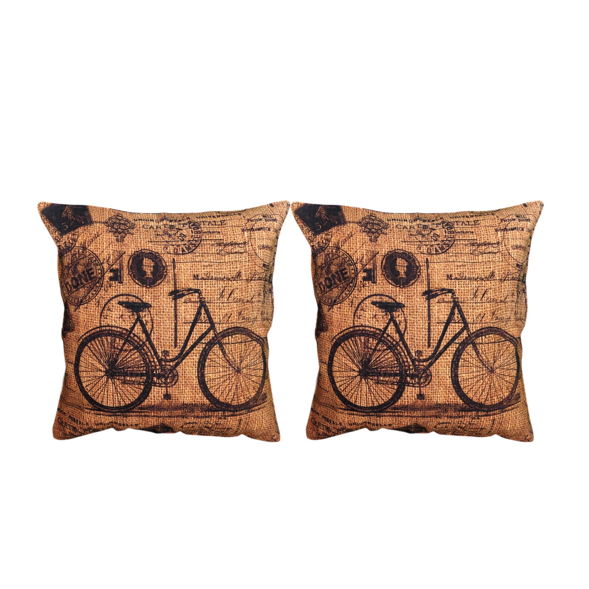 Vintage Bicycle Digital Printed Cushion Covers, 16x16 Multicolor Decorative Throw Pillow Covers Handmade Sofa & Bed Accent Pillows set of 2.